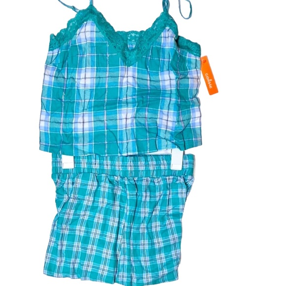 Colsie Womens Lightweight Green Plaid Tank & Shorts 2 piece Pajama Set NEW! - Picture 2 of 8
